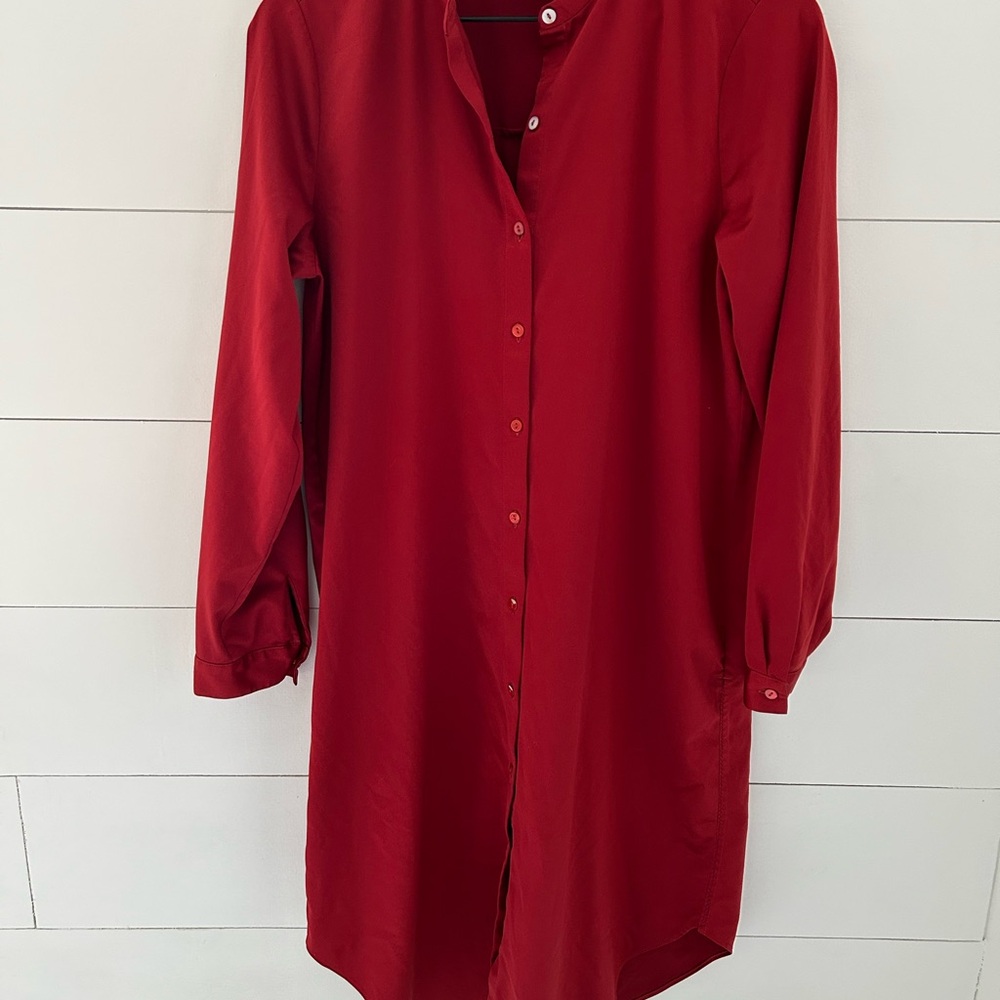 Eileen Fisher Serrano Mandarin Collar Button Down Long Tunic